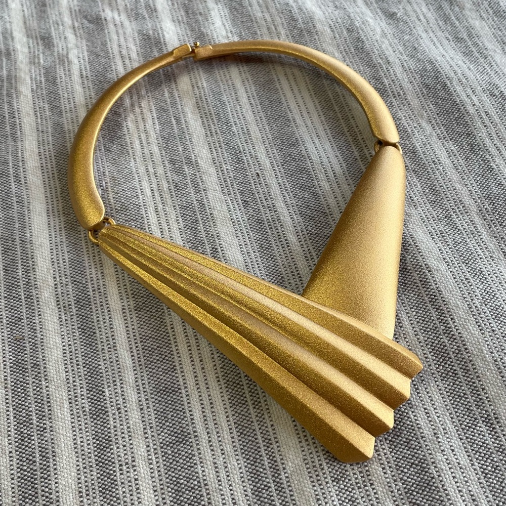 Vintage Monet Runway Brushed Matte Gold Statement Necklace - Picture 12 of 14